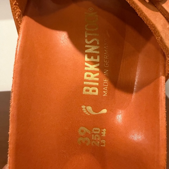 Birkenstock Madrid Big Buckle | Tan/Orange Slides with Gold Buckle - Picture 6 of 15